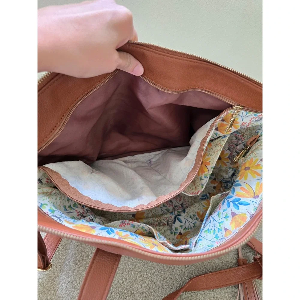Elkie & Co. Aberdeen Cognac Brown Vegan Leather Diaper Bag Backpack Crossbody